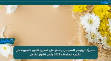 حصريًا الرئيس السيسي يصدق على تعديل قانون الضريبة على القيمة المضافة 2025 ونص القرار الكامل
